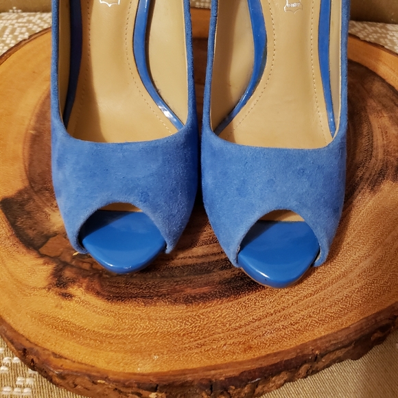 ALDO | 80's PEEP TOE SUEDE HEELED PUMPS BLUE, 7 - Picture 4 of 8